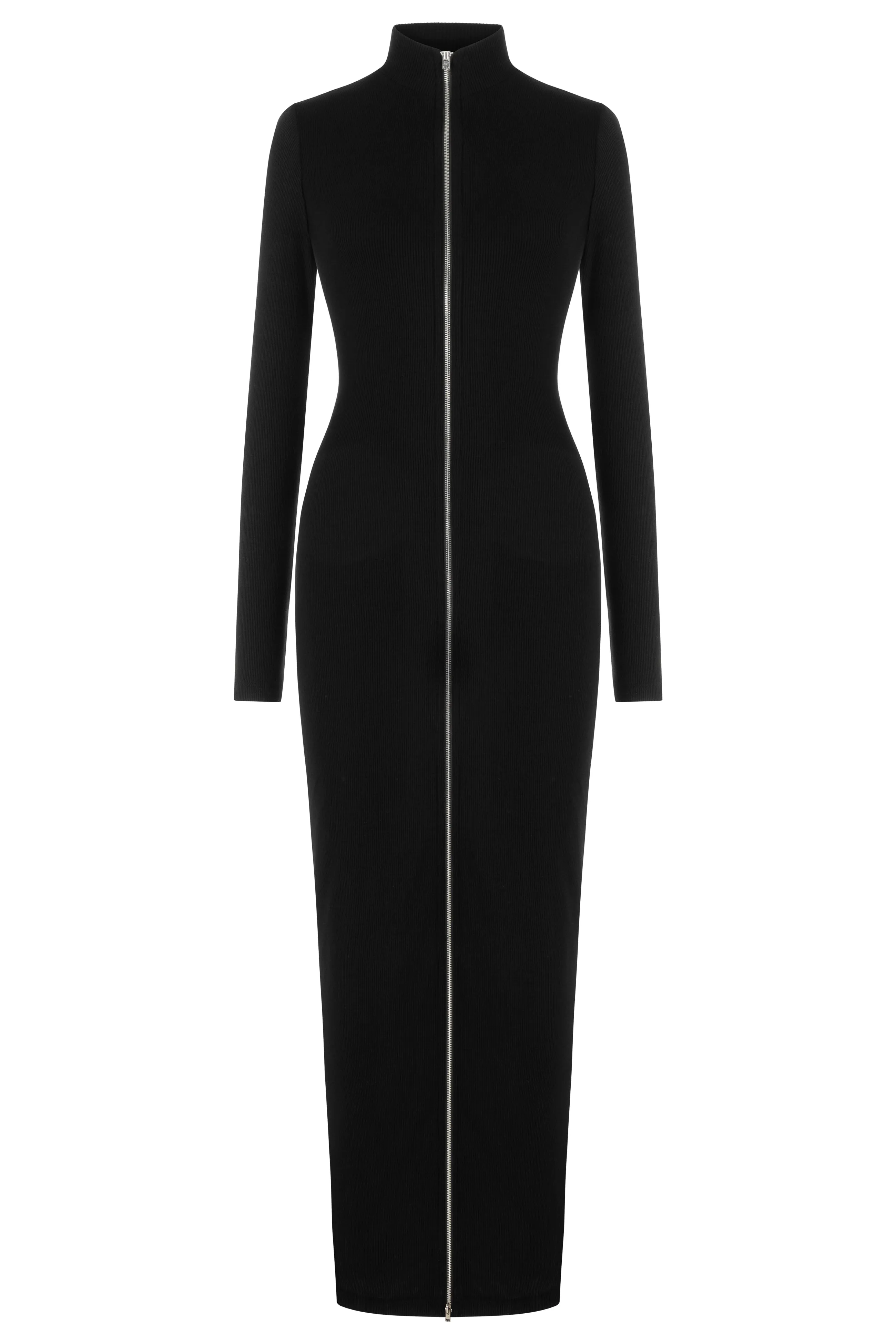 Zipper Detailed Long Dress in Black