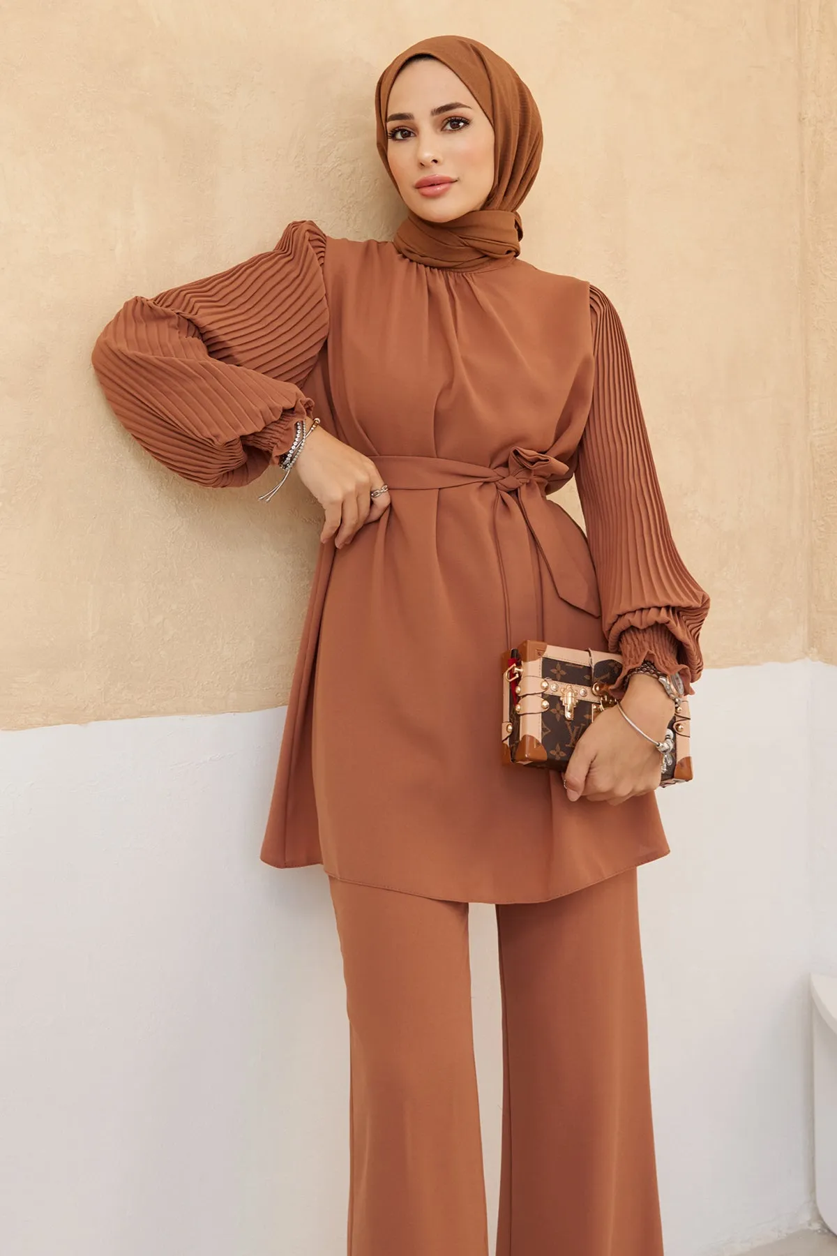 ZRF Women Sleeves Puffy Pants Tunic Set - Camel - Khmelnytskyi