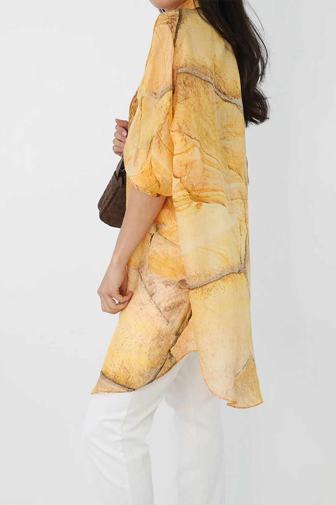 ZURI ONE-SIZE TUNIC IN PRINTED ITALIAN SILK VOILE GOLD SAND